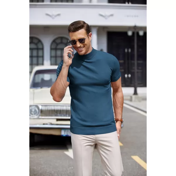COOFANDY Mens Mock Turtleneck Sweater Short Sleeve Solid Color T-Shirts Basic Slim Fit Knitted Pullover Tees