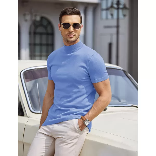 COOFANDY Mens Mock Turtleneck Sweater Short Sleeve Solid Color T-Shirts Basic Slim Fit Knitted Pullover Tees