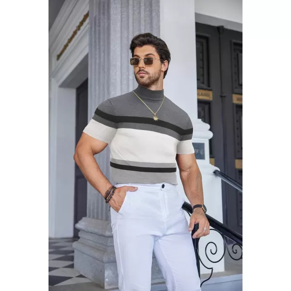 COOFANDY Mens Mock Turtleneck Sweater Short Sleeve Solid Color T-Shirts Basic Slim Fit Knitted Pullover Tees