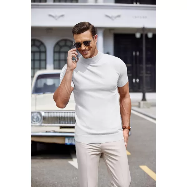 COOFANDY Mens Mock Turtleneck Sweater Short Sleeve Solid Color T-Shirts Basic Slim Fit Knitted Pullover Tees