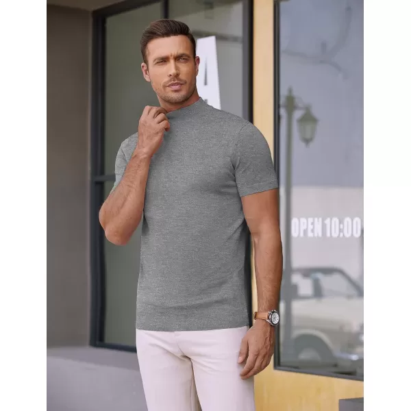 COOFANDY Mens Mock Turtleneck Sweater Short Sleeve Solid Color T-Shirts Basic Slim Fit Knitted Pullover Tees