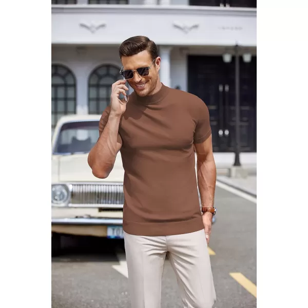 COOFANDY Mens Mock Turtleneck Sweater Short Sleeve Solid Color T-Shirts Basic Slim Fit Knitted Pullover Tees