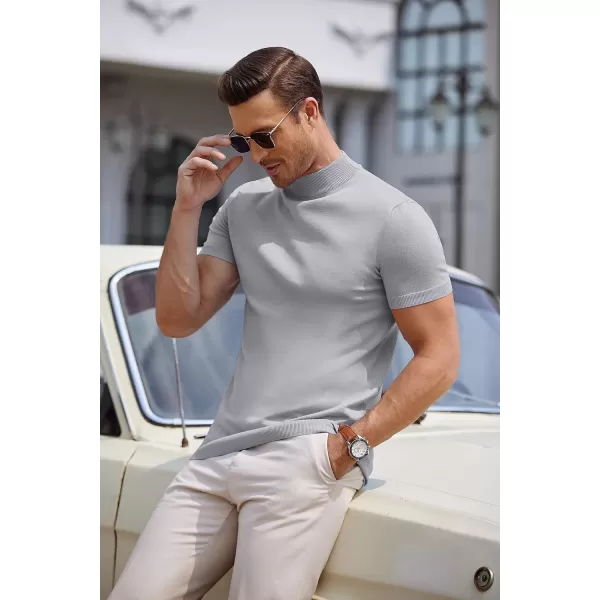 COOFANDY Mens Mock Turtleneck Sweater Short Sleeve Solid Color T-Shirts Basic Slim Fit Knitted Pullover Tees