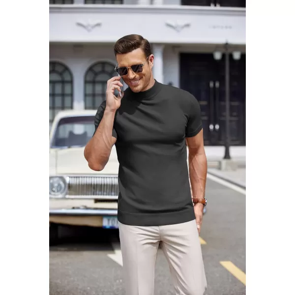 COOFANDY Mens Mock Turtleneck Sweater Short Sleeve Solid Color T-Shirts Basic Slim Fit Knitted Pullover Tees