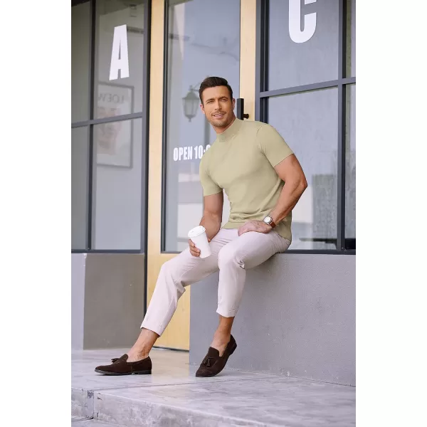 COOFANDY Mens Mock Turtleneck Sweater Short Sleeve Solid Color T-Shirts Basic Slim Fit Knitted Pullover Tees