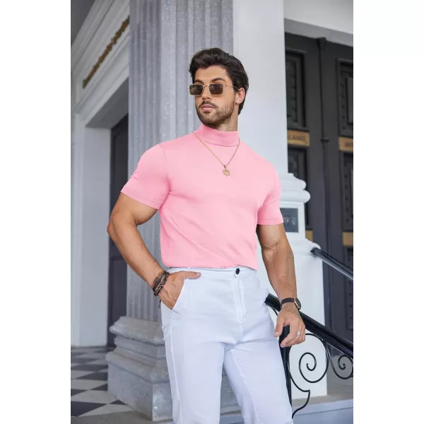 COOFANDY Mens Mock Turtleneck Sweater Short Sleeve Solid Color T-Shirts Basic Slim Fit Knitted Pullover Tees