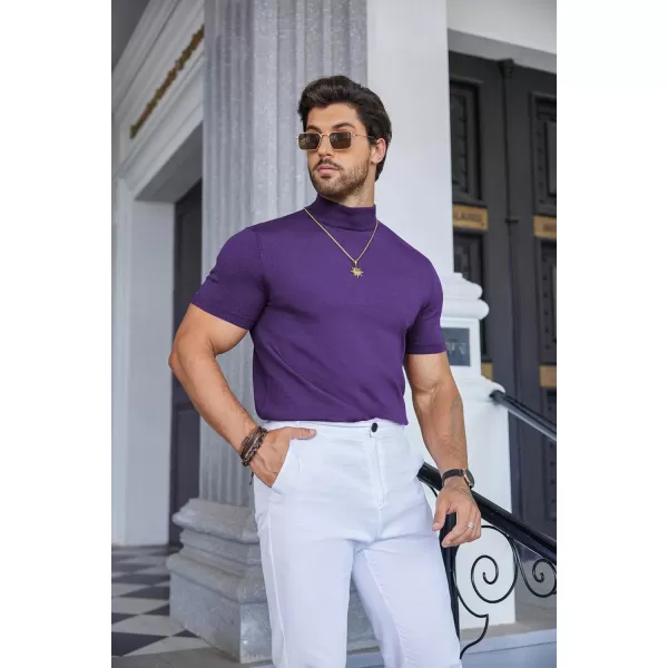 COOFANDY Mens Mock Turtleneck Sweater Short Sleeve Solid Color T-Shirts Basic Slim Fit Knitted Pullover Tees