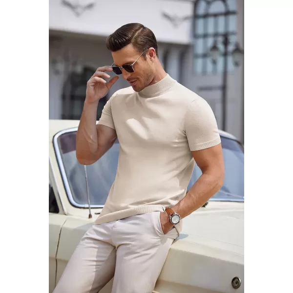 COOFANDY Mens Mock Turtleneck Sweater Short Sleeve Solid Color T-Shirts Basic Slim Fit Knitted Pullover Tees