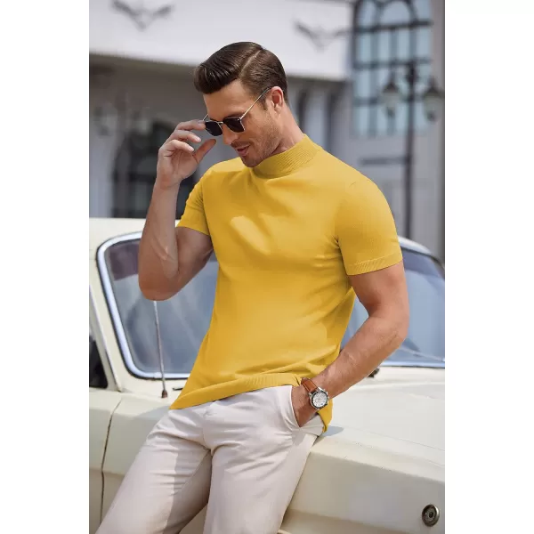 COOFANDY Mens Mock Turtleneck Sweater Short Sleeve Solid Color T-Shirts Basic Slim Fit Knitted Pullover Tees