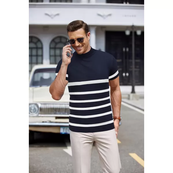 COOFANDY Mens Mock Turtleneck Sweater Short Sleeve Solid Color T-Shirts Basic Slim Fit Knitted Pullover Tees