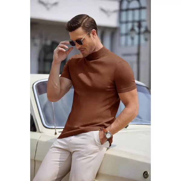 COOFANDY Mens Mock Turtleneck Sweater Short Sleeve Solid Color T-Shirts Basic Slim Fit Knitted Pullover Tees