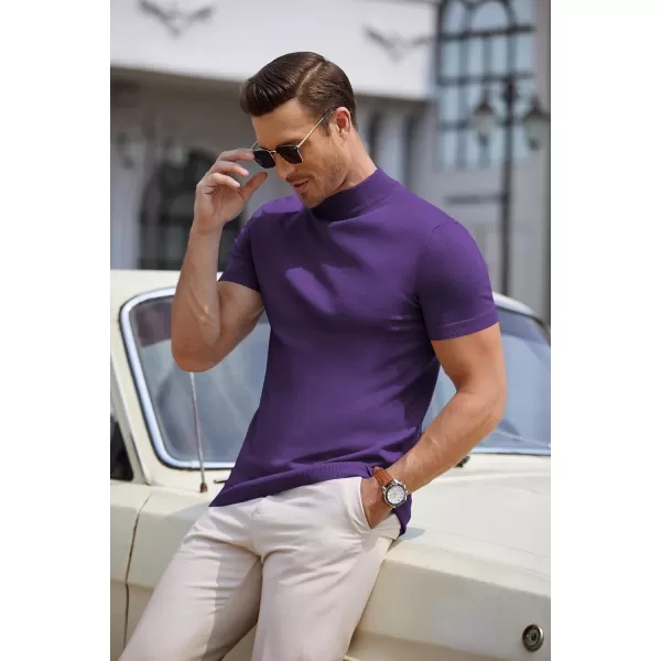 COOFANDY Mens Mock Turtleneck Sweater Short Sleeve Solid Color T-Shirts Basic Slim Fit Knitted Pullover Tees