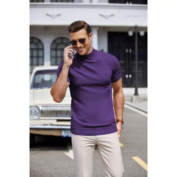 COOFANDY Mens Mock Turtleneck Sweater Short Sleeve Solid Color T-Shirts Basic Slim Fit Knitted Pullover Tees