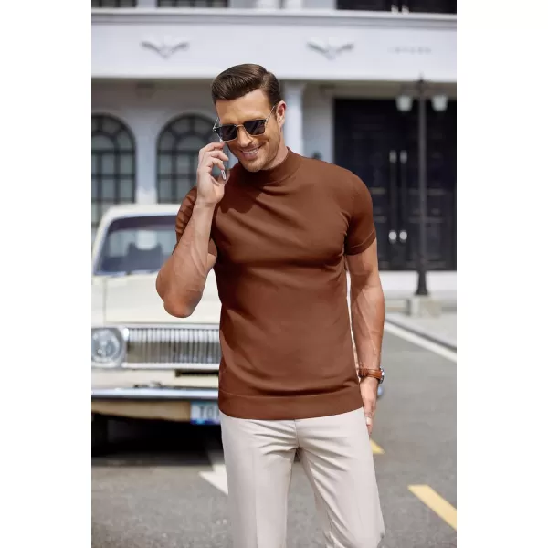 COOFANDY Mens Mock Turtleneck Sweater Short Sleeve Solid Color T-Shirts Basic Slim Fit Knitted Pullover Tees