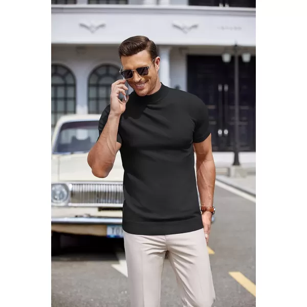 COOFANDY Mens Mock Turtleneck Sweater Short Sleeve Solid Color T-Shirts Basic Slim Fit Knitted Pullover Tees