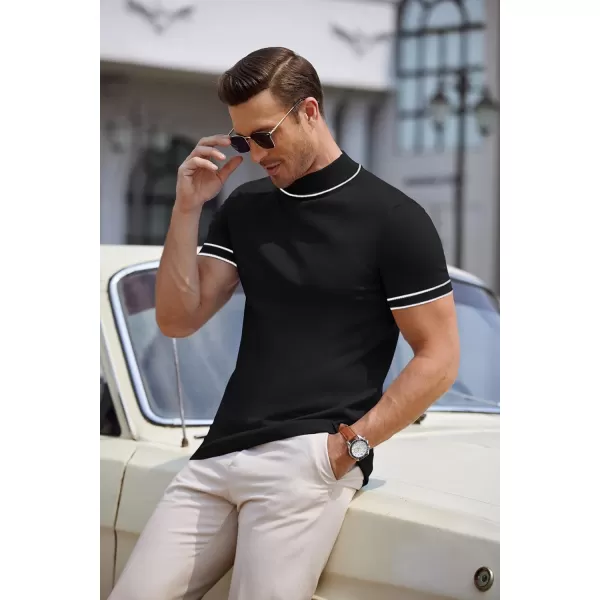 COOFANDY Mens Mock Turtleneck Sweater Short Sleeve Solid Color T-Shirts Basic Slim Fit Knitted Pullover Tees