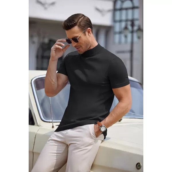 COOFANDY Mens Mock Turtleneck Sweater Short Sleeve Solid Color T-Shirts Basic Slim Fit Knitted Pullover Tees