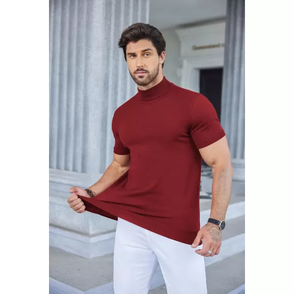 COOFANDY Mens Mock Turtleneck Sweater Short Sleeve Solid Color T-Shirts Basic Slim Fit Knitted Pullover Tees