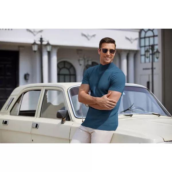COOFANDY Mens Mock Turtleneck Sweater Short Sleeve Solid Color T-Shirts Basic Slim Fit Knitted Pullover Tees