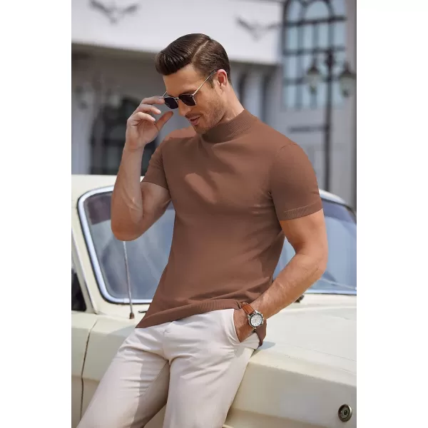COOFANDY Mens Mock Turtleneck Sweater Short Sleeve Solid Color T-Shirts Basic Slim Fit Knitted Pullover Tees