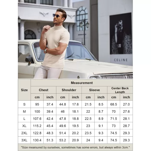 COOFANDY Mens Mock Turtleneck Sweater Short Sleeve Solid Color T-Shirts Basic Slim Fit Knitted Pullover Tees