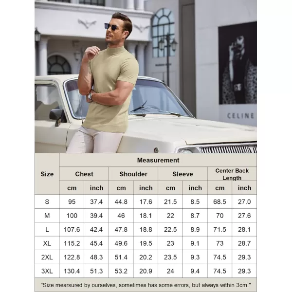 COOFANDY Mens Mock Turtleneck Sweater Short Sleeve Solid Color T-Shirts Basic Slim Fit Knitted Pullover Tees
