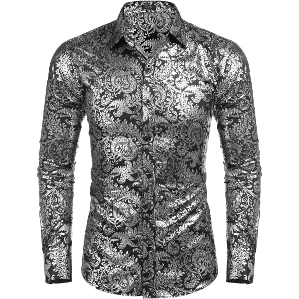 COOFANDY Men's Paisley Shirt Luxury Disco Long Sleeve Button Down Dress Shirts