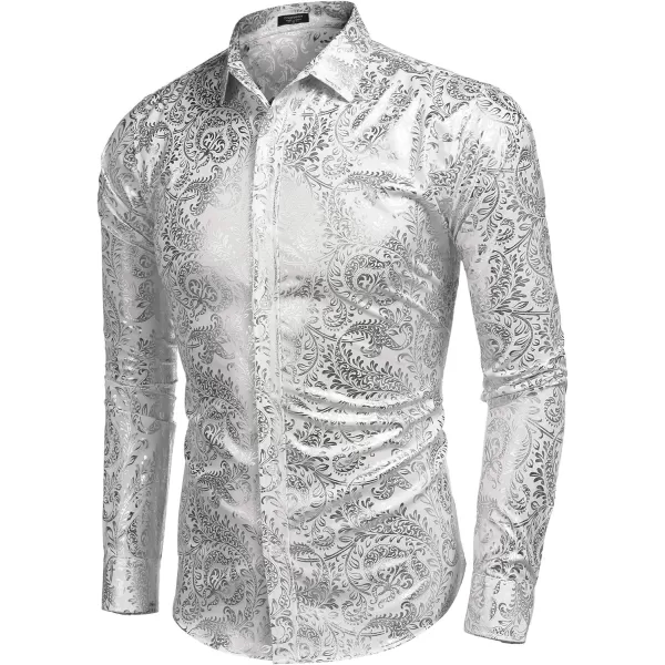 COOFANDY Men's Paisley Shirt Luxury Disco Long Sleeve Button Down Dress Shirts