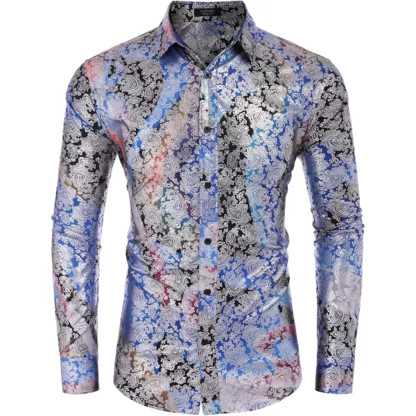 COOFANDY Men's Paisley Shirt Luxury Disco Long Sleeve Button Down Dress Shirts