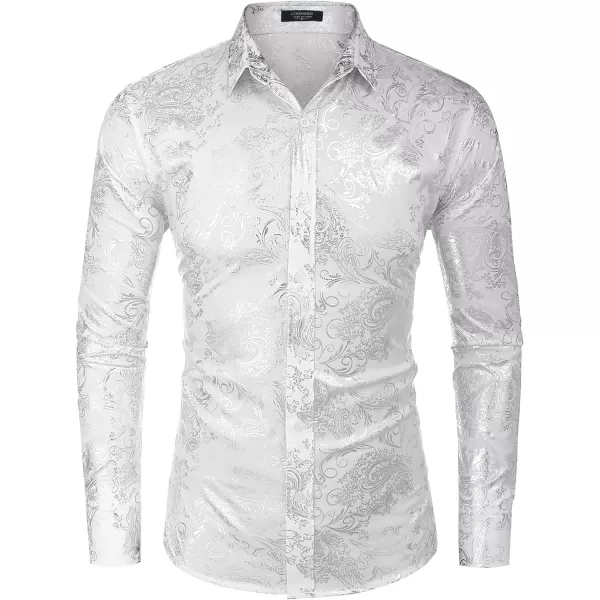 COOFANDY Men's Paisley Shirt Luxury Disco Long Sleeve Button Down Dress Shirts