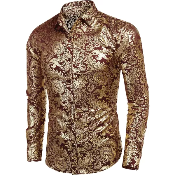 COOFANDY Men's Paisley Shirt Luxury Disco Long Sleeve Button Down Dress Shirts