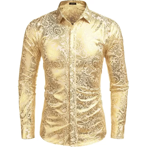 COOFANDY Men's Paisley Shirt Luxury Disco Long Sleeve Button Down Dress Shirts