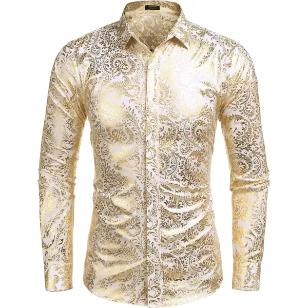 COOFANDY Men's Paisley Shirt Luxury Disco Long Sleeve Button Down Dress Shirts