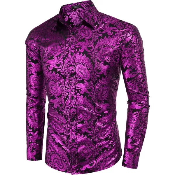 COOFANDY Men's Paisley Shirt Luxury Disco Long Sleeve Button Down Dress Shirts