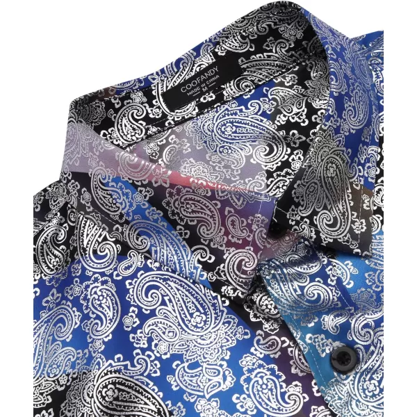 COOFANDY Men's Paisley Shirt Luxury Disco Long Sleeve Button Down Dress Shirts