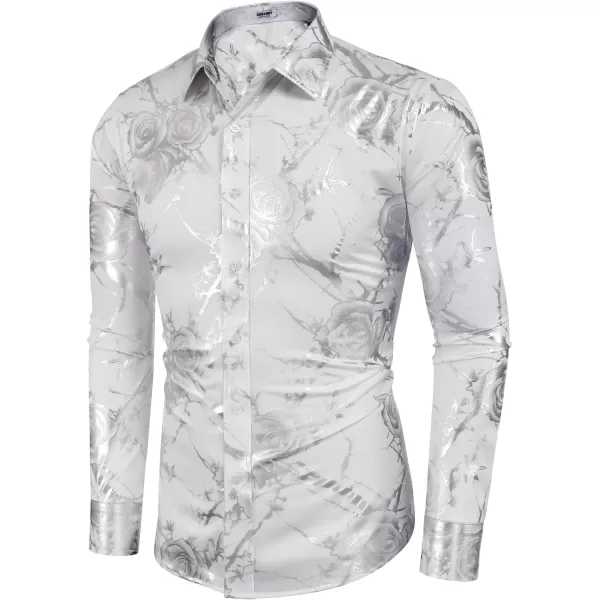 COOFANDY Men's Paisley Shirt Luxury Disco Long Sleeve Button Down Dress Shirts