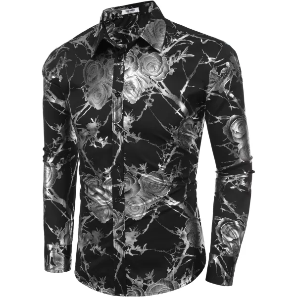 COOFANDY Men's Paisley Shirt Luxury Disco Long Sleeve Button Down Dress Shirts
