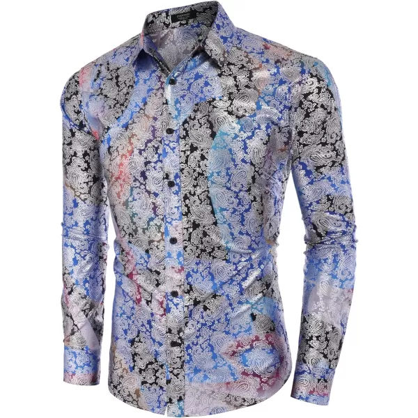 COOFANDY Men's Paisley Shirt Luxury Disco Long Sleeve Button Down Dress Shirts