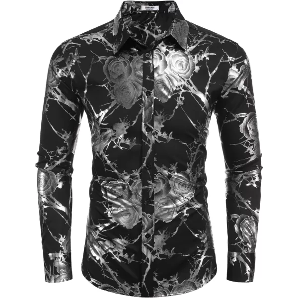 COOFANDY Men's Paisley Shirt Luxury Disco Long Sleeve Button Down Dress Shirts