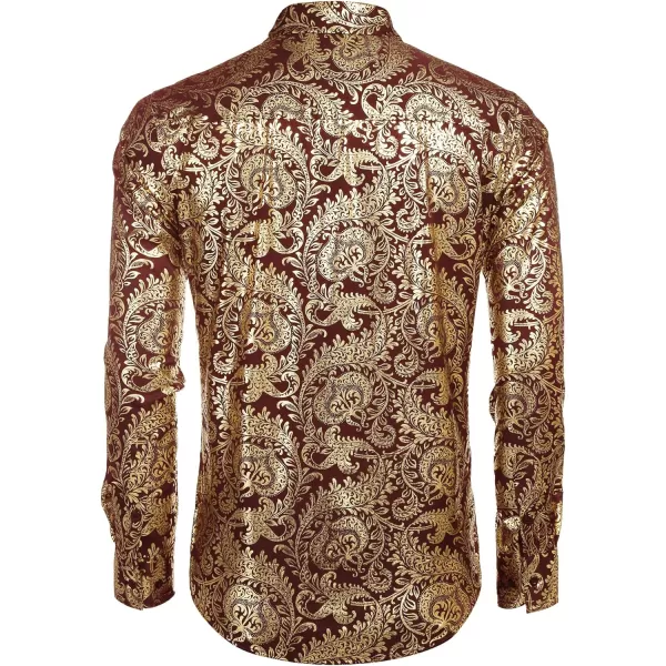 COOFANDY Men's Paisley Shirt Luxury Disco Long Sleeve Button Down Dress Shirts