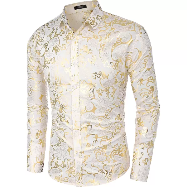 COOFANDY Men's Paisley Shirt Luxury Disco Long Sleeve Button Down Dress Shirts