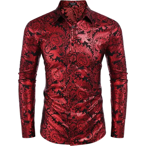 COOFANDY Men's Paisley Shirt Luxury Disco Long Sleeve Button Down Dress Shirts