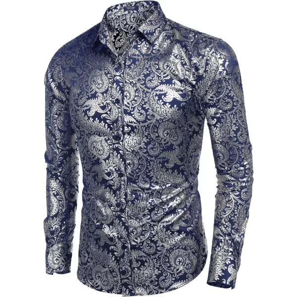 COOFANDY Men's Paisley Shirt Luxury Disco Long Sleeve Button Down Dress Shirts
