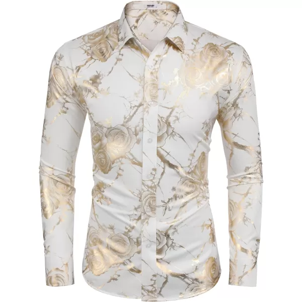 COOFANDY Men's Paisley Shirt Luxury Disco Long Sleeve Button Down Dress Shirts