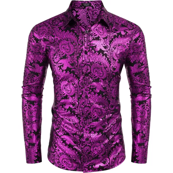 COOFANDY Men's Paisley Shirt Luxury Disco Long Sleeve Button Down Dress Shirts