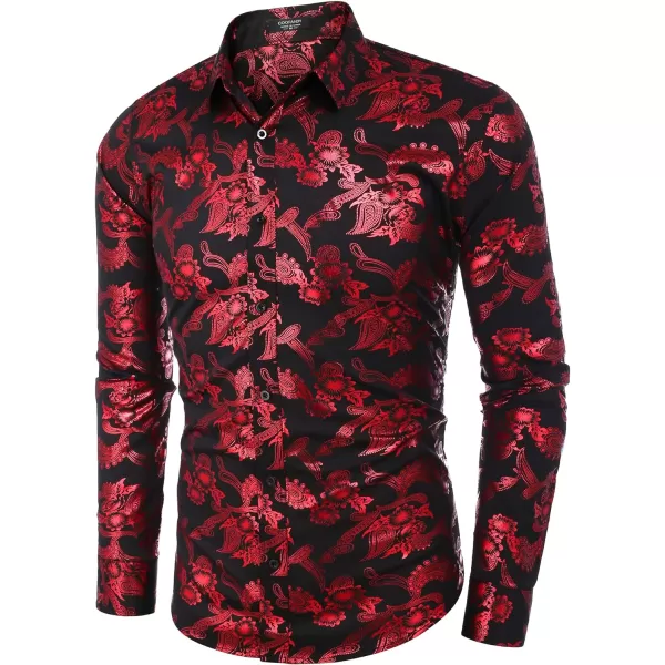 COOFANDY Men's Paisley Shirt Luxury Disco Long Sleeve Button Down Dress Shirts