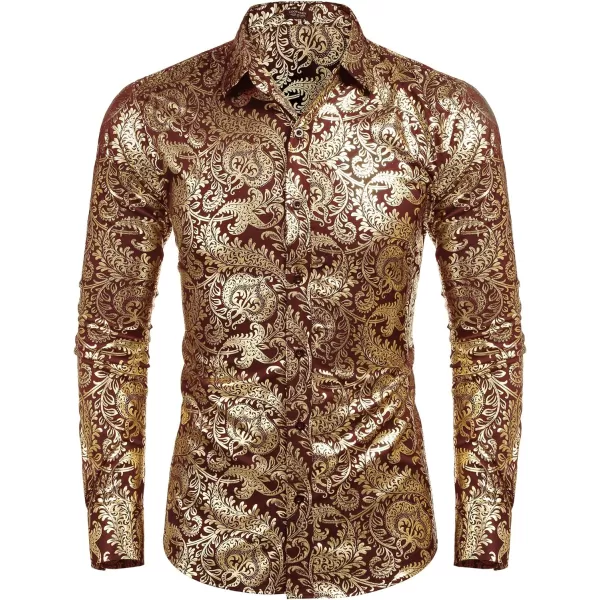 COOFANDY Men's Paisley Shirt Luxury Disco Long Sleeve Button Down Dress Shirts