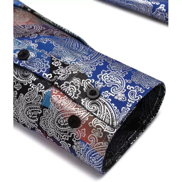 COOFANDY Men's Paisley Shirt Luxury Disco Long Sleeve Button Down Dress Shirts