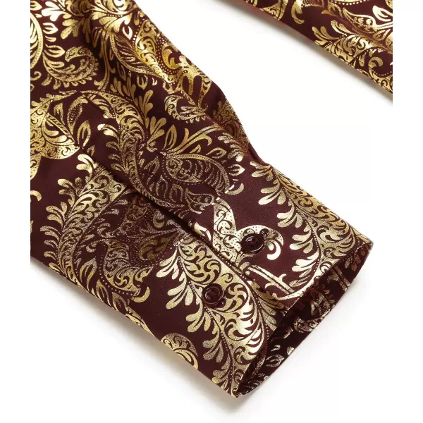 COOFANDY Men's Paisley Shirt Luxury Disco Long Sleeve Button Down Dress Shirts