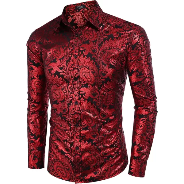 COOFANDY Men's Paisley Shirt Luxury Disco Long Sleeve Button Down Dress Shirts